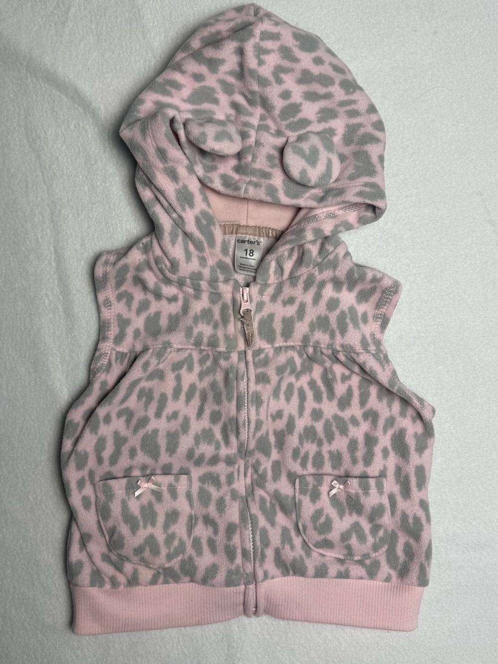 Carter’s Baby Girl Pink Leopard Fleece Hooded Vest